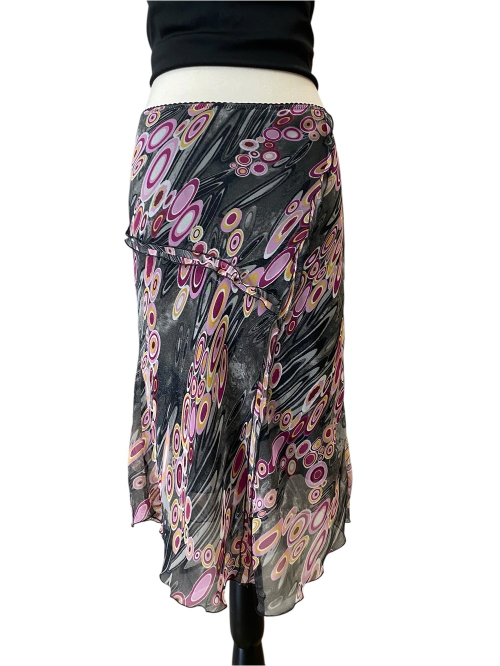 United Colors Of Benetton Vintage Asymmetrical Skirt with Pink & Cream Print